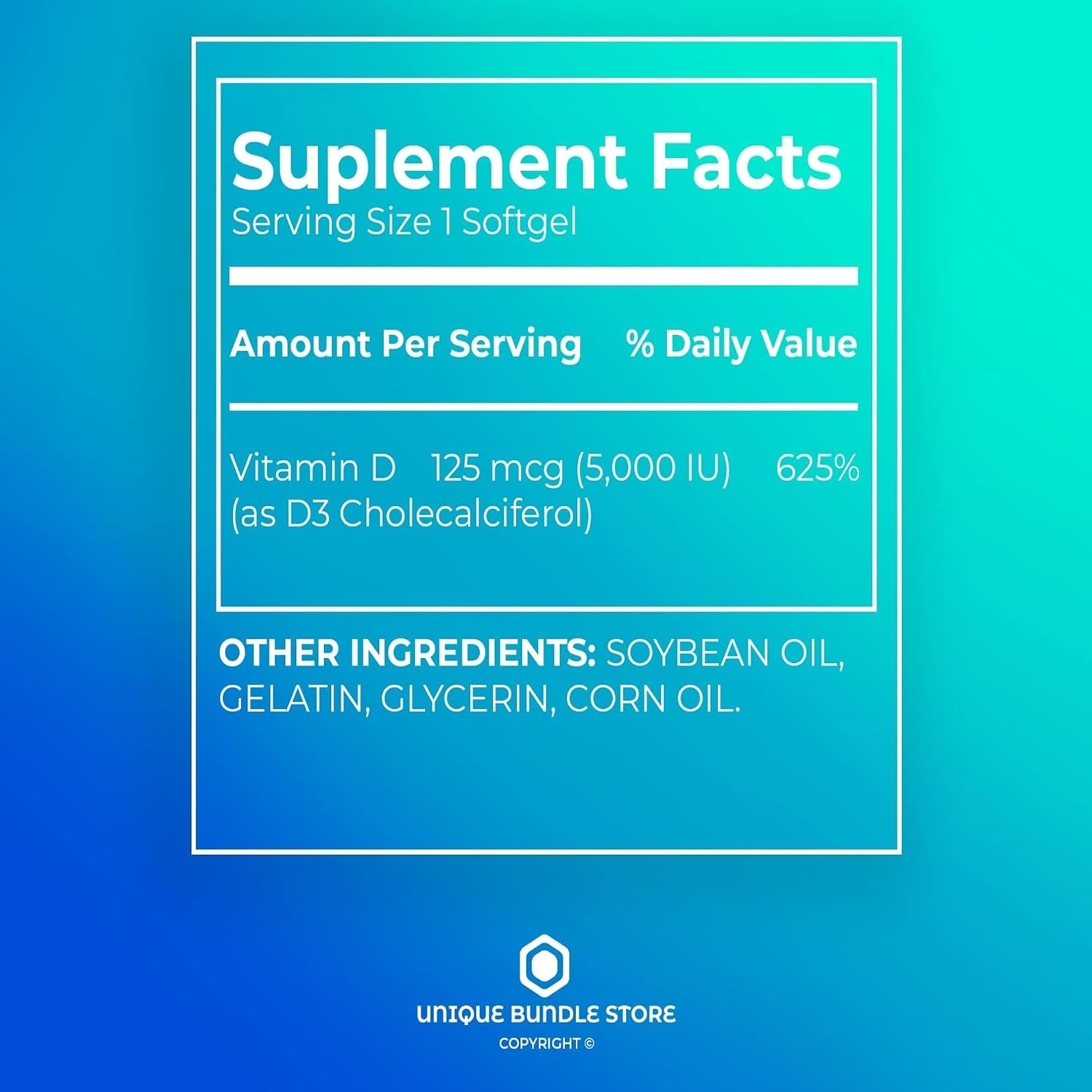 Extra Strength Vitamin D3 5000 IU 125 mcg - 250 Softgels for Bone & Immune Support - görsel 3