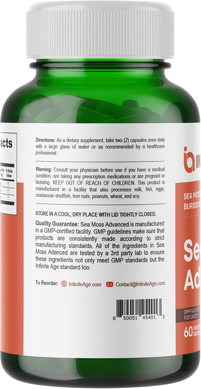 INFINITE AGE 3-Pack of 1250 mg Sea Moss Advanced Superfood Capsules, 180 Capsules - görsel 3