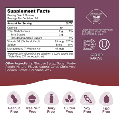 Zahler Chapter One Vitamin D3 & K2 Gummies – Immune & Bone Support – Cholecalciferol D3 & MK7 K2 – 60 Gummies
