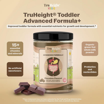 TruHeight Toddler Advanced Formula+ (Chocolate) - Milk Based Nutritional Drink with 16 Vitamins for Toddlers 1-3 Years