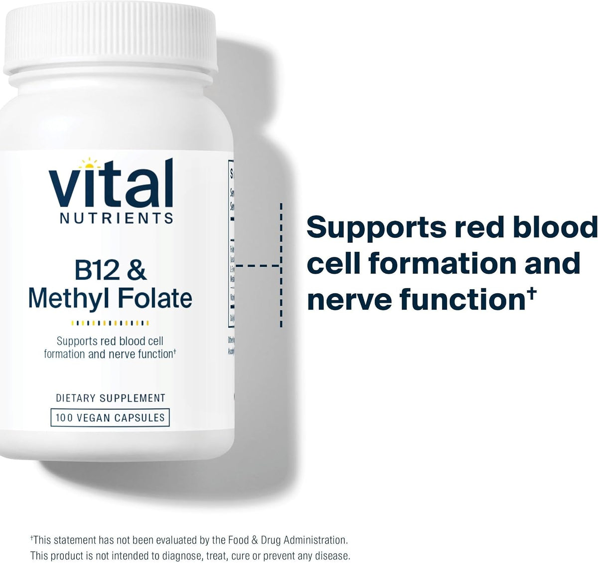 Vital Nutrients Vitamin B12 & Methyl Folate – Vegan Methylated B12 and 5-MTHF – 100 Capsules - görsel 3