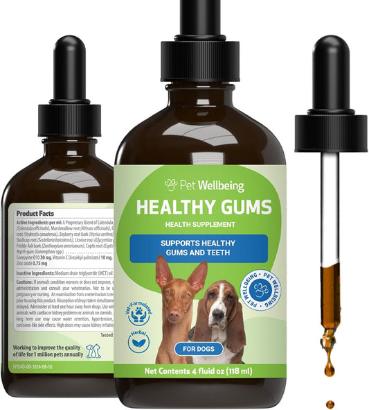 Pet Wellbeing Healthy Gums for Dogs - Topical Herbal Drops for Oral Care, 118 ml