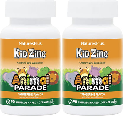 NaturesPlus Animal Parade KidZinc - Organically Chelated Zinc - Tangerine Flavour - 90 Animal-Shaped Lozenges