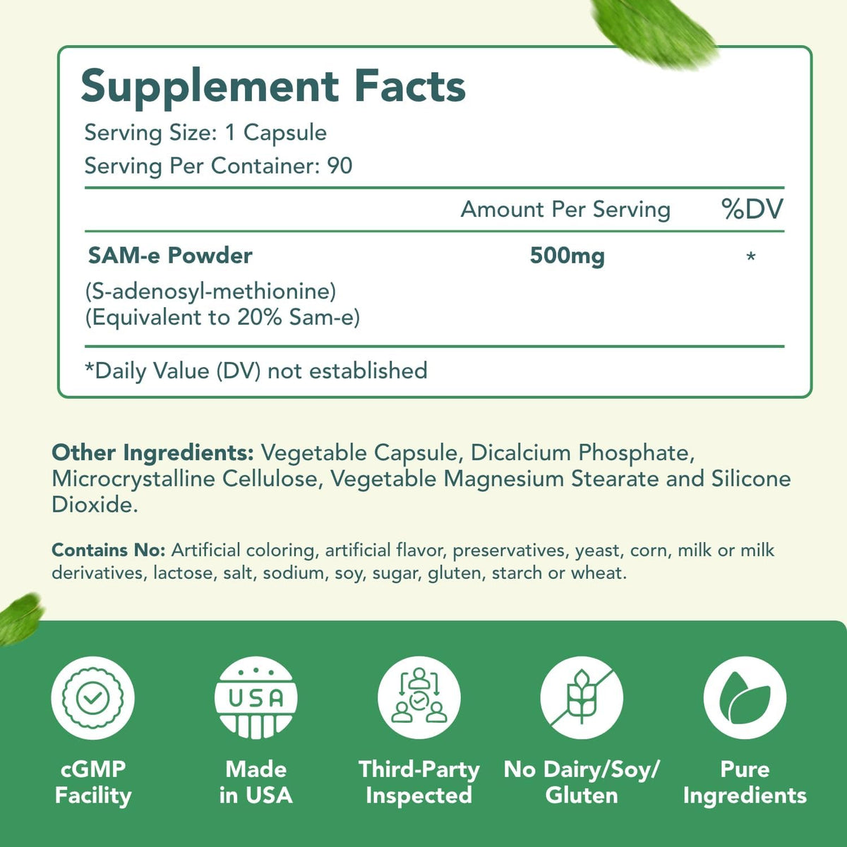 Healthy Way 500mg SAM-e Supplement – High Strength S-Adenosyl-L-Methionine for Joint, Brain, Liver, and Mood Support (90 Capsules) - görsel 2