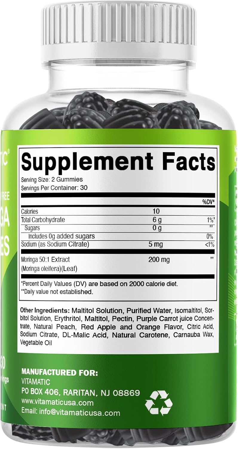 Vitamatic Moringa Gummies – Sugar-Free, Vegan, 200mg Superfood Extract (60 Count) - görsel 8