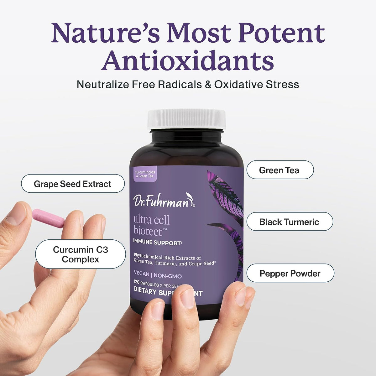 Ultra Cell Biotect - Powerful Antioxidant Support with Organic Turmeric, Black Turmeric, Green Tea, Black Pepper, and European Grape Seed for Optimal Health - 120 Capsules, Doctor Recommended - görsel 3