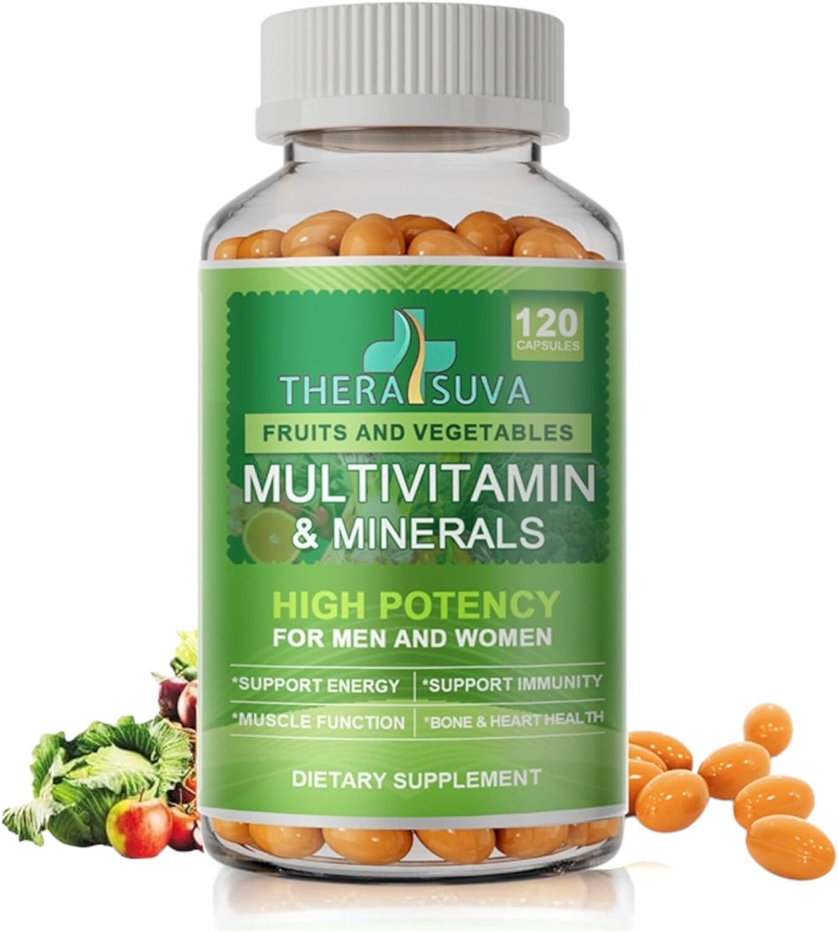 All Natural Multivitamins & Minerals + B Complex + Calcium + Magnesium + Zinc, 100% Vegan Sourced Whole Food Supplement, Complete Nutritional Support for Men & Women, 2 Month Supply, 120 Soft gel capsules - görsel 1