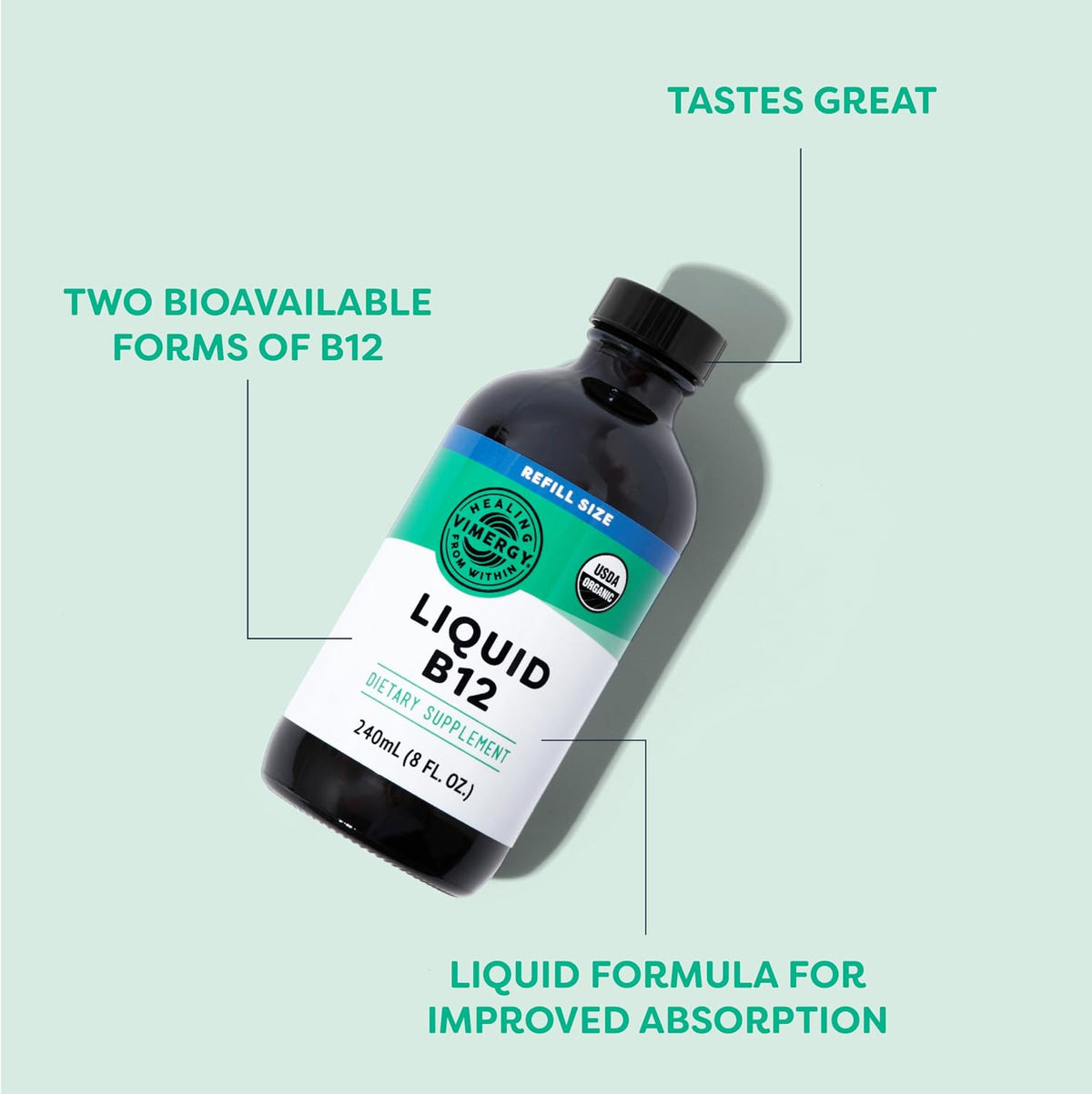 Vimergy Liquid B12 – Fast-Absorbing Organic Vegan B12 Supplement – 240 Servings (240 ml) - görsel 4