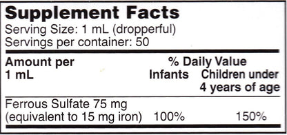 Lannett Ferrous Sulphate Drops 50 mL Iron Supplement Peppermint Flavour 50 mL per Bottle Pack of 6