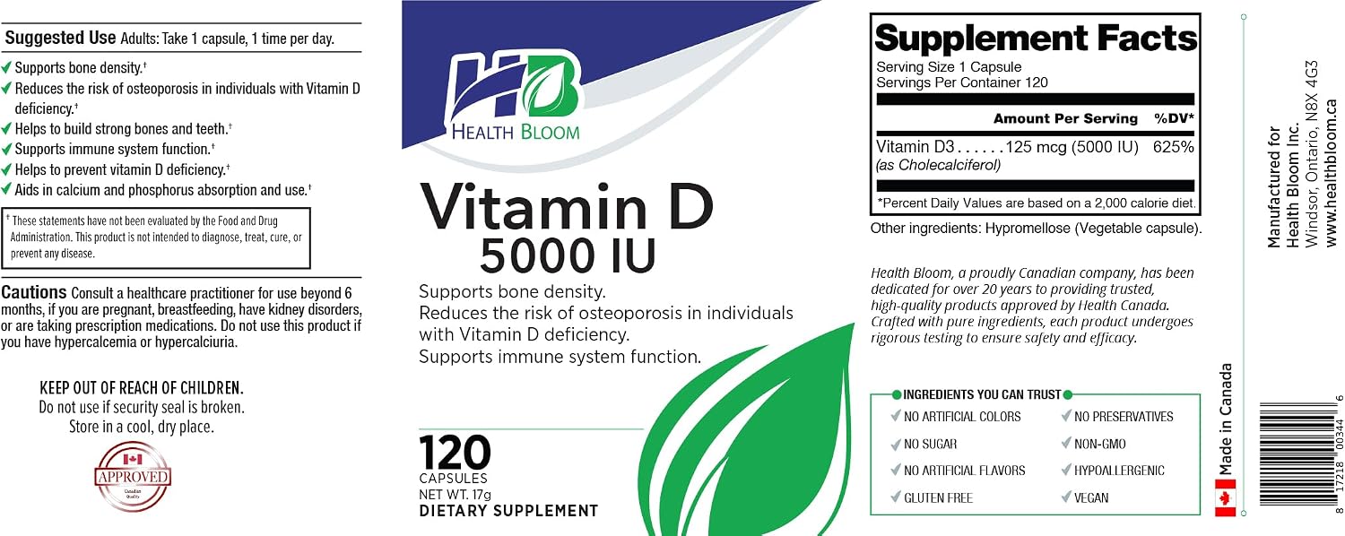 Vitamin D3 5000 IU | 120 Capsules | Health Bloom - görsel 3