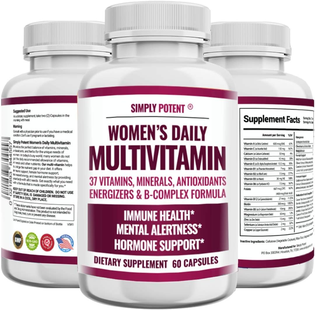 Simply Potent Women's Multivitamin – 37 Vitamins & Minerals with Biotin & Green Tea Extract (60 Capsules) - görsel 1