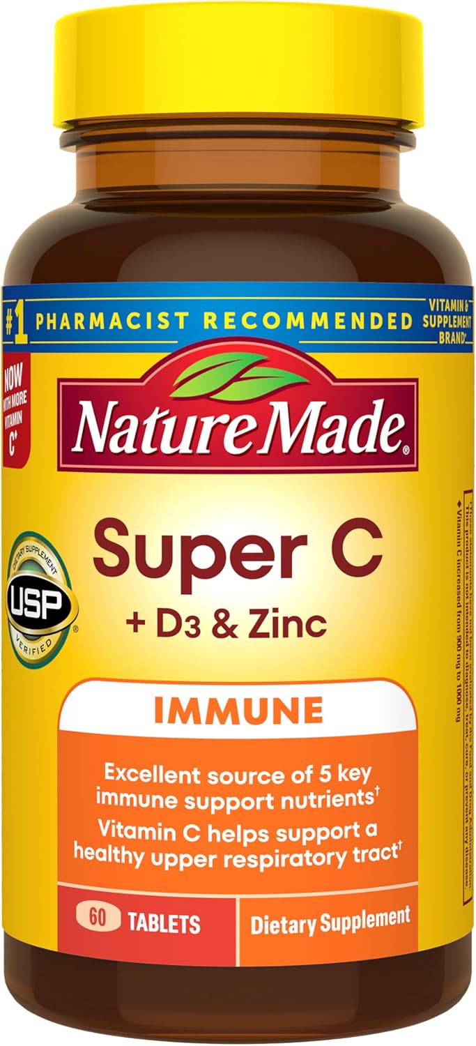 Nature Made Super C Tablets with Vitamin D3 and Zinc, 1000mg Vitamin C for Immune Support, 60 Tablets - görsel 1