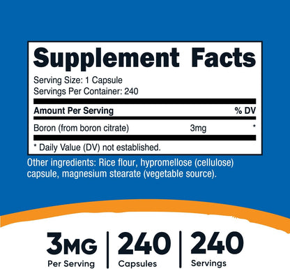 Nutricost Boron 3mg Food Supplement - 240 Vegetarian Capsules, Gluten-free & Non-GMO