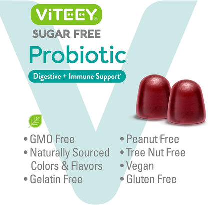 Viteey Probiotic Gummies - Sugar-Free, 2 Billion CFUs