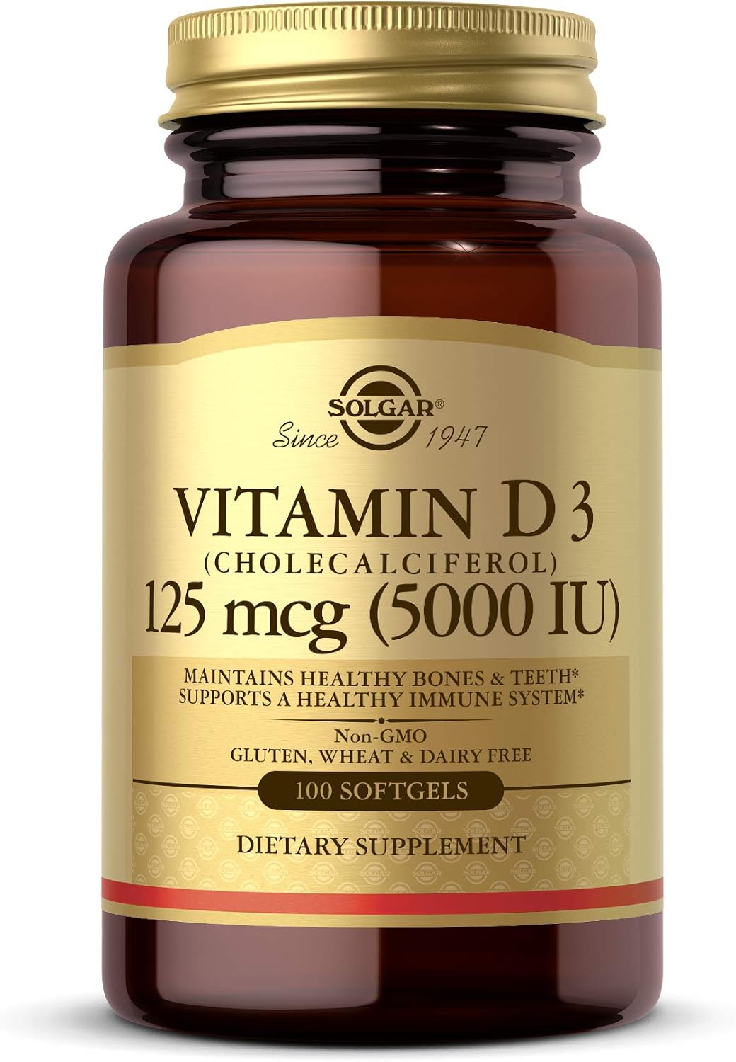 Solgar Vitamin D3 5000 IU (125 mcg) Softgels, 100 Count - görsel 1