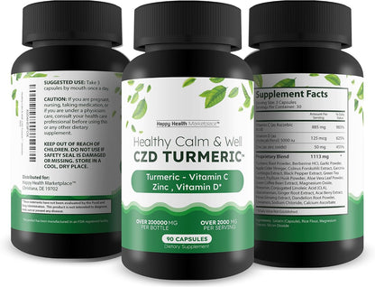 Healthy Calm & Well CDZ Capsules - Immune Support with Vitamin C, D, Zinc, Turmeric and Magnesium