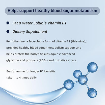 Benfotiamine 600mg Plus 20mg Vitamin B1 | 120 Veggie Capsules | Made in USA | Third-Party Tested