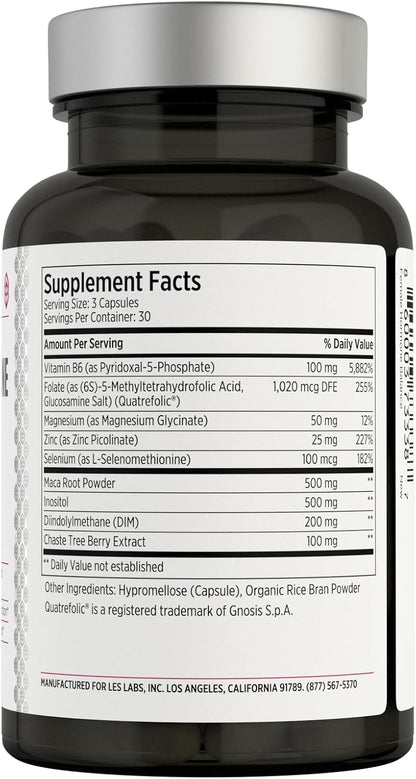 LES Labs Female Hormone Balance Supplement - Hormone Support for Women with Inositol, DIM, Vitex, Chaste Tree, Vitamin B6 and Folate, Menstrual Cycle and Fertility Support, 90 Capsules, Non-GMO