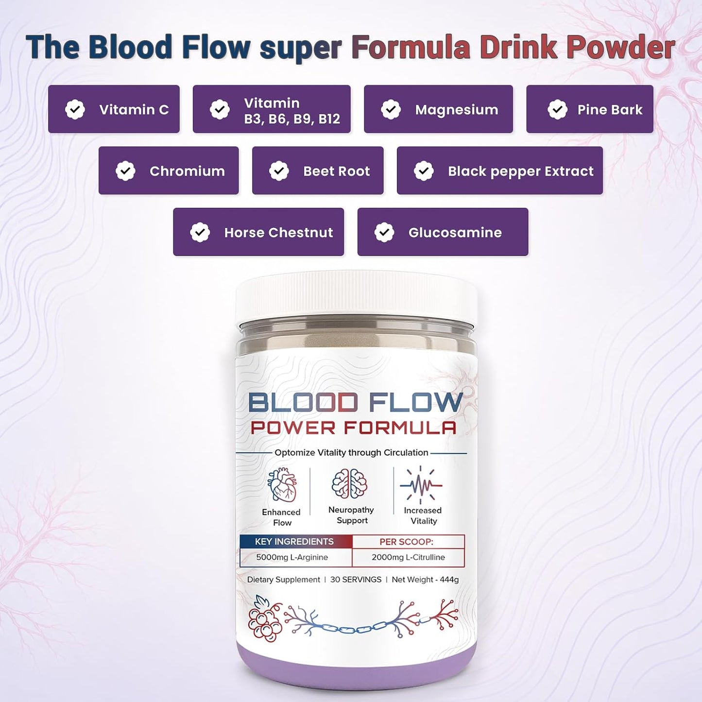The Blood Flow Power Formula Neuropathy Drink Powder - L-Arginine & Citrulline Supplement - görsel 6