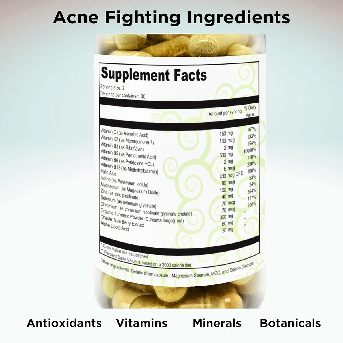 Clear Skin Acne Vitamins Capsules | Complexion Supplements with Pantothenic Acid B5, Zinc Picolinate, Vitex Chasteberry | 60 Count - görsel 4