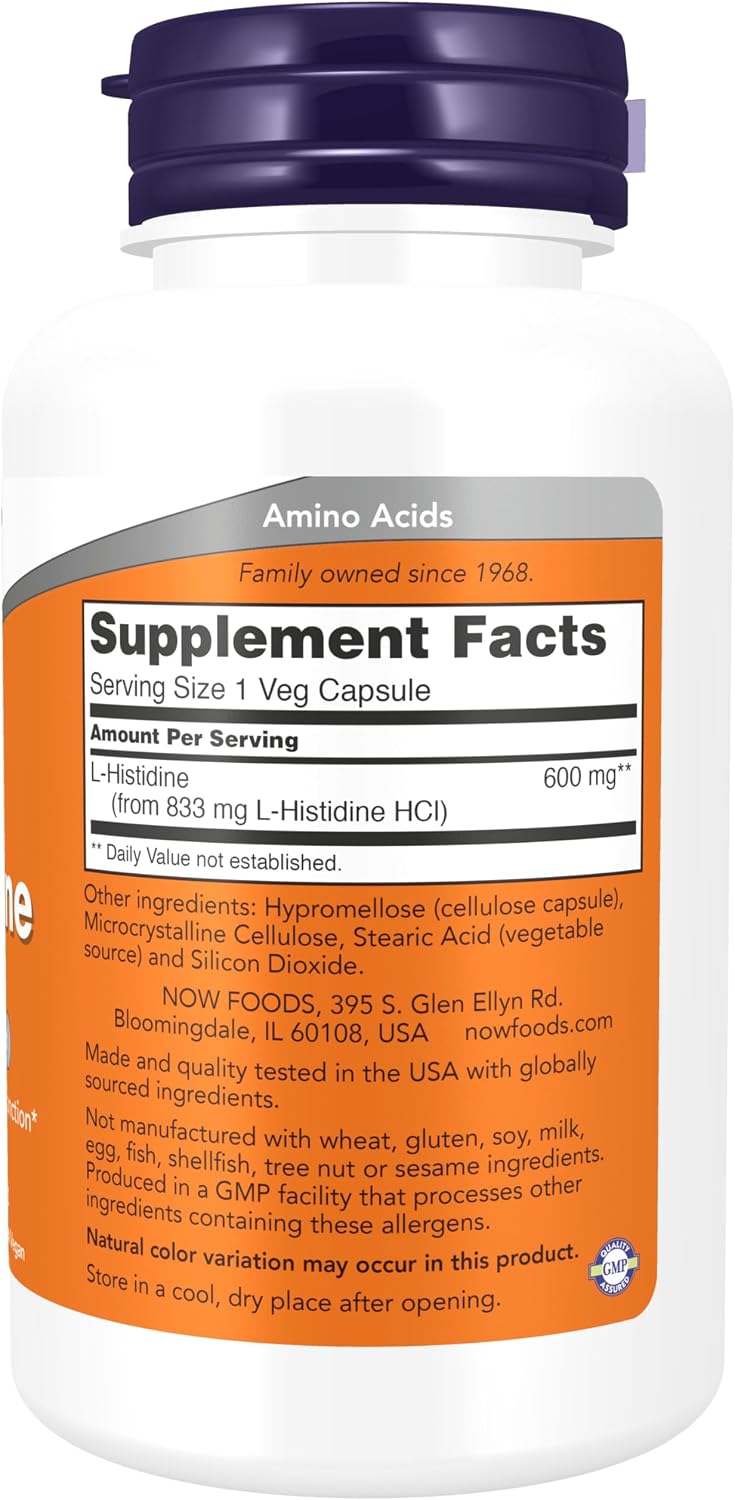 NOW L-Histidine 600 mg – Essential Amino Acid Supplement, 60 Veg Capsules - görsel 2