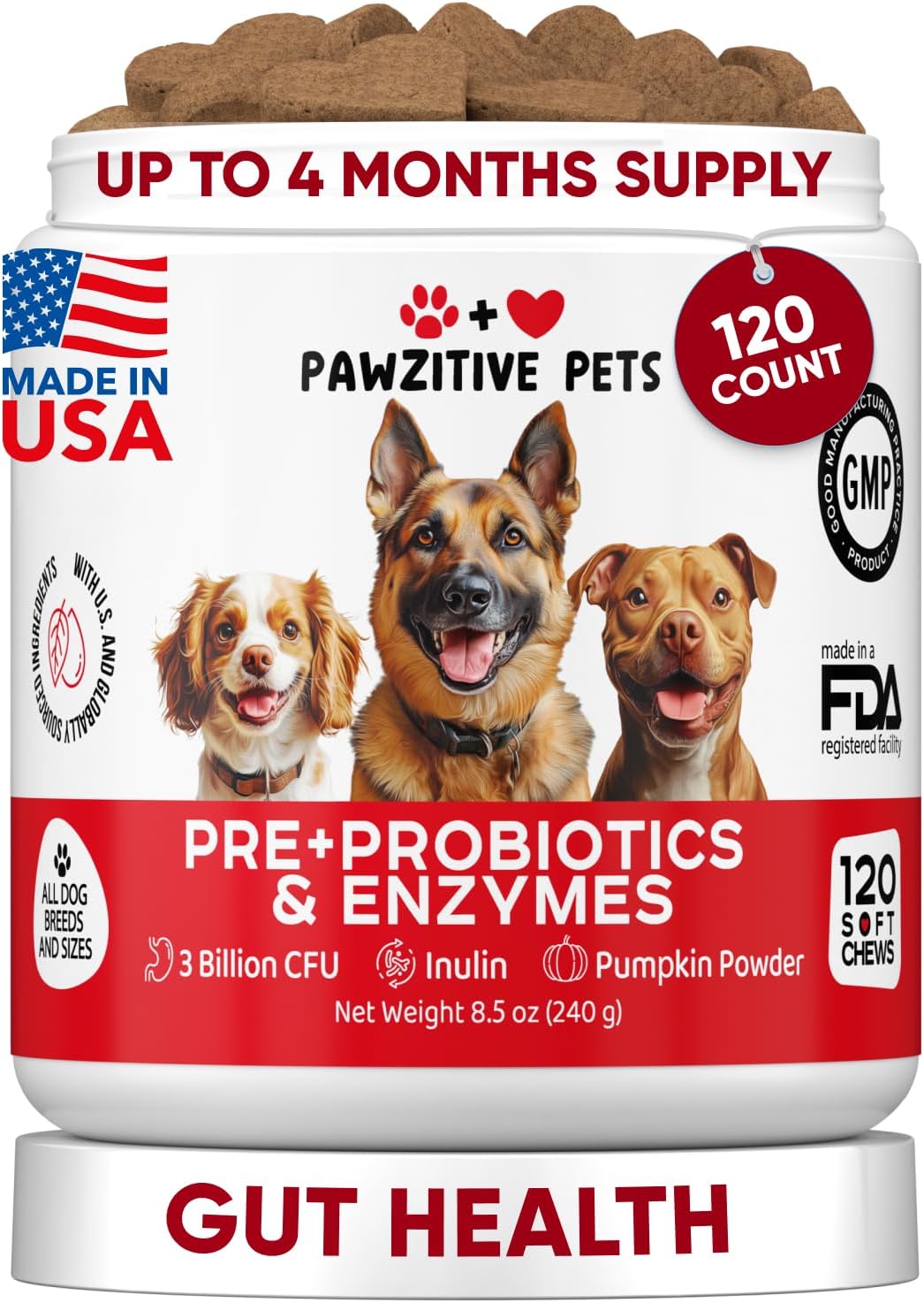 Pawzitive Pets Probiotics for Dogs - Digestive Health Chews with Enzymes - görsel 1