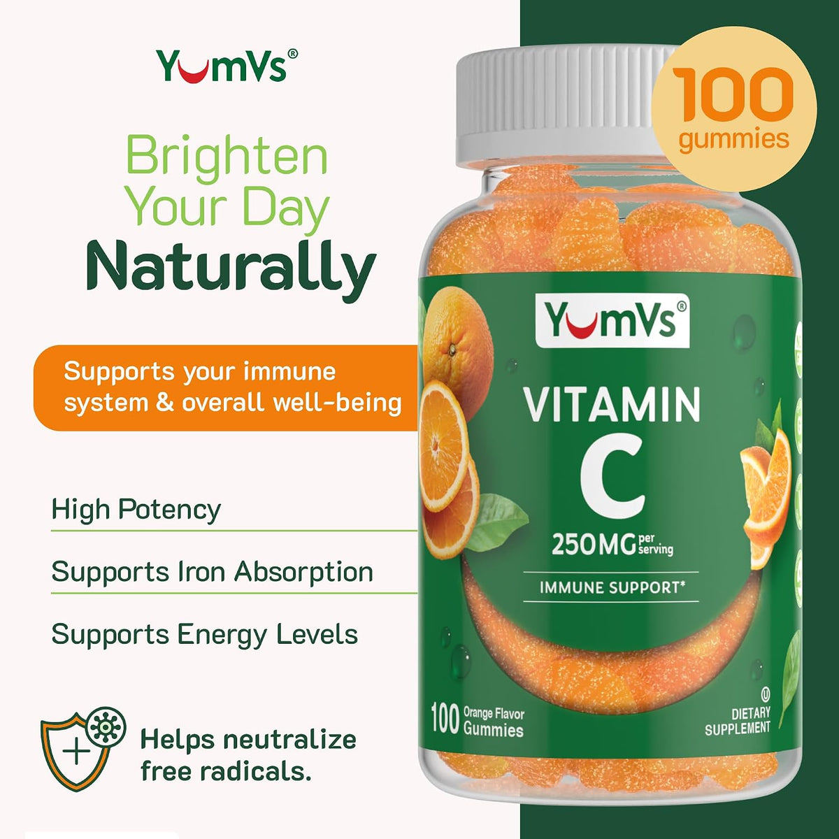 YumVs Vitamin C Gummies for Adults – 250 mg Orange Flavoured – 200 Count (2 Pack) - görsel 3