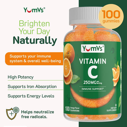 YumVs Vitamin C Gummies for Adults – 250 mg Orange Flavoured – 200 Count (2 Pack)
