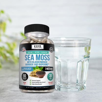 Kaya Naturals Sea Moss - Mobility Supplement with Burdock Root, Bladderwrack & BioPerine, 60 Capsules