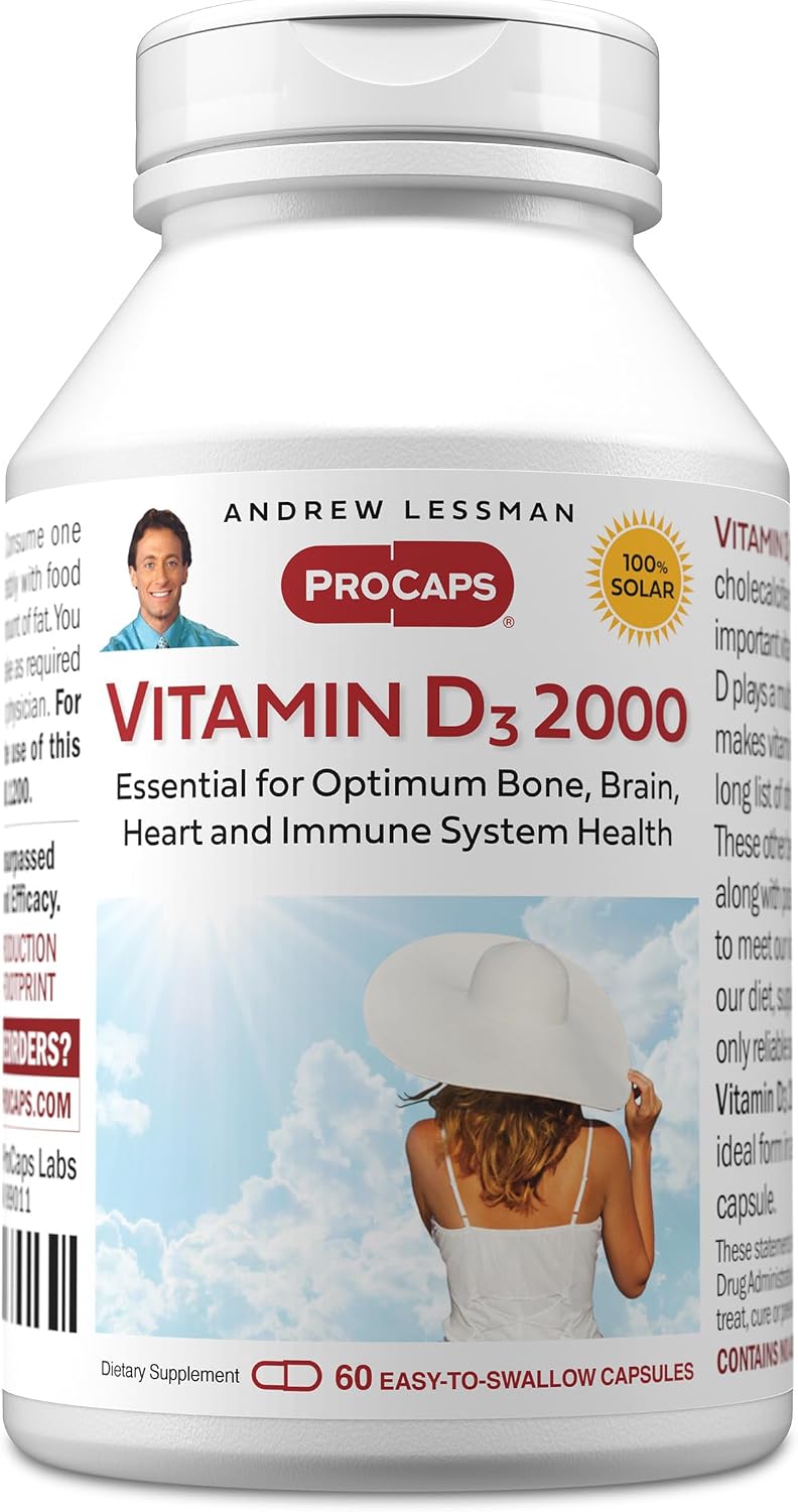 ANDREW LESSMAN Vitamin D3 2000 IU 60 Capsules - High Potency Supplement for Bone, Immune and Muscle Health - görsel 1