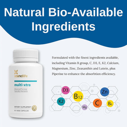 Xtendlife Multi-Xtra Multivitamin - 40+ Bio-available Vitamins, Minerals, Antioxidants & Herbs - 30 Day Supply