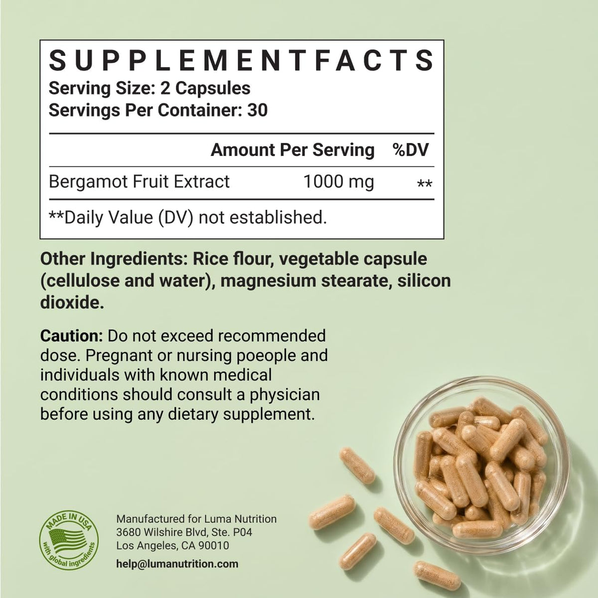 Luma Nutrition Citrus Bergamot 1000mg - 60 Capsules (30 Servings) - görsel 5