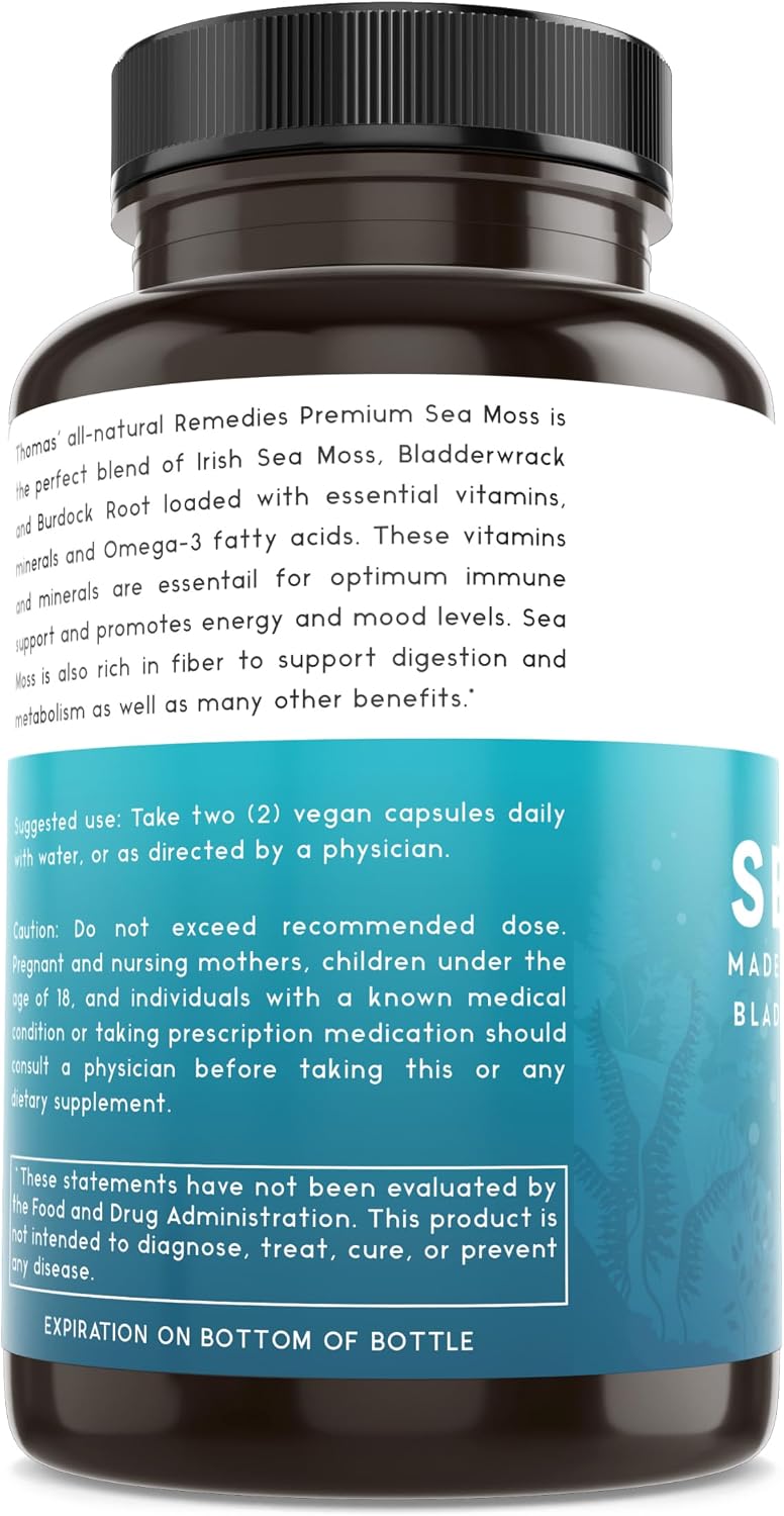 Thomas' all-natural Remedies Irish Sea Moss Capsules with Bladderwrack and Burdock Root - Organic Seamoss Capsules for Gut Health, Digestion, Energy and Immune Support (120 Capsules) - görsel 9