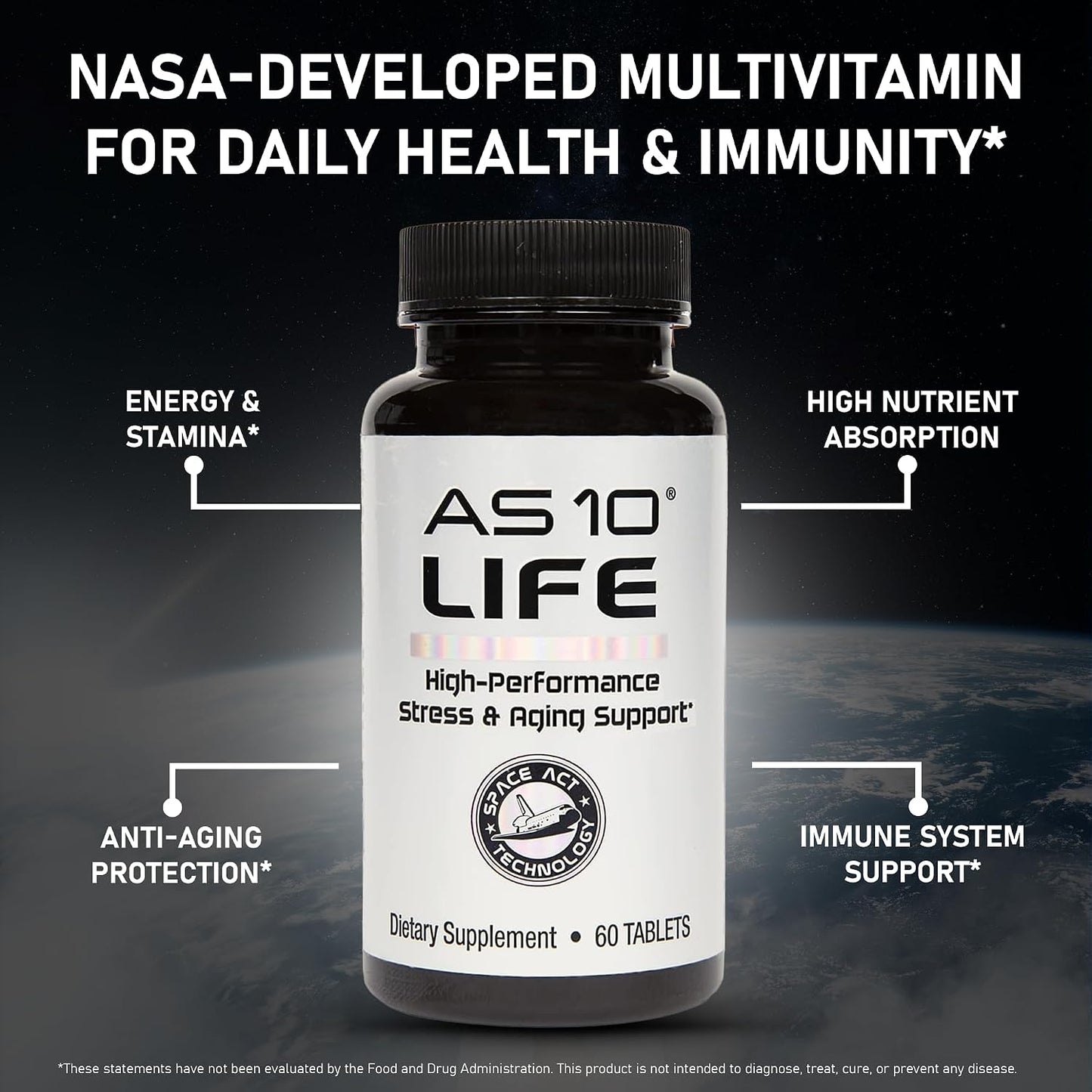Nugevity AS 10 Life – Stress and Immune Support and Anti-Ageing Supplement - Multivitamin and Antioxidants Tablet, Resveratrol, Alpha Lipoic Acid, Lutein and Zeaxanthin, Co-Developed by NASA, 60 Tablets - görsel 2