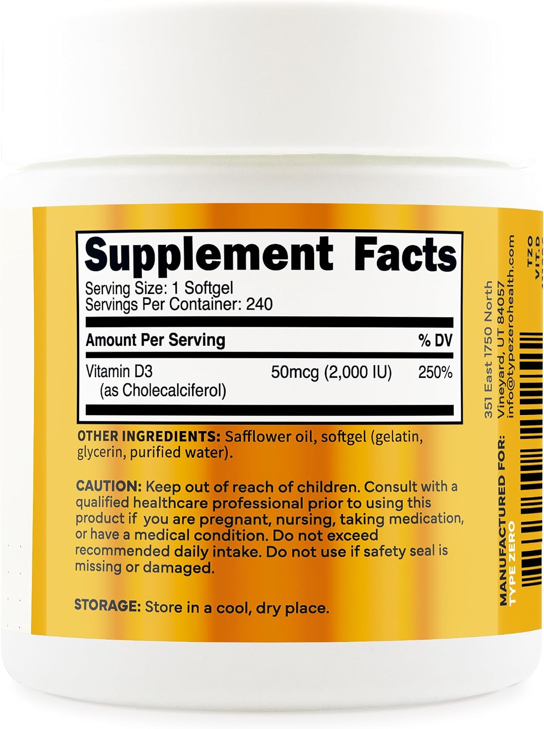 Type Zero Vitamin D3 2000 IU, 240 Softgels – Non-GMO and Gluten-free - görsel 4