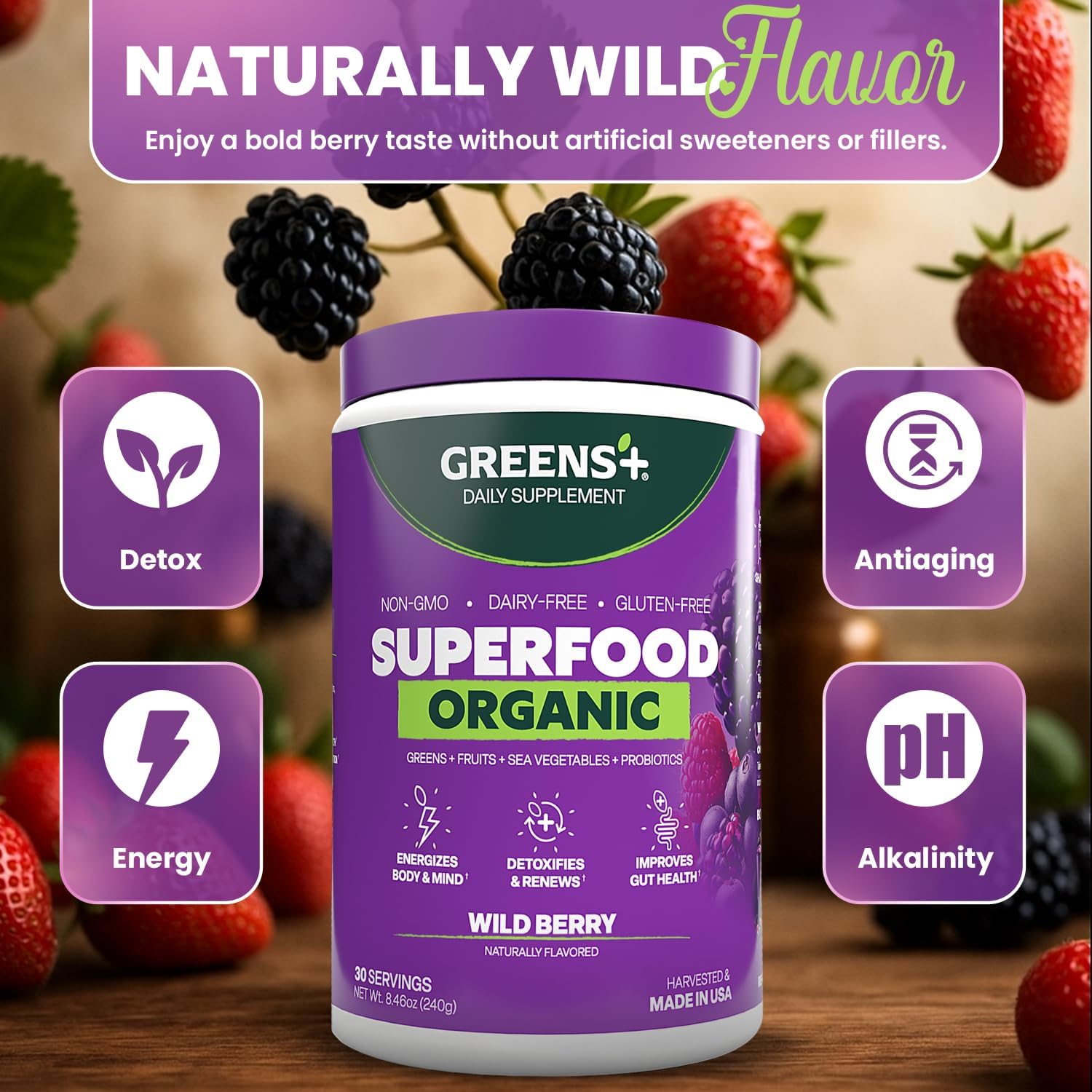 Greens+ Organic Wild Berry Superfood Powder - görsel 7