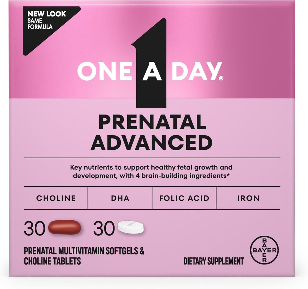 One A Day Prenatal Advanced – Prenatal Vitamins with Folic Acid, Choline, DHA & Iron, 30+30 Count (60 Total) - görsel 1
