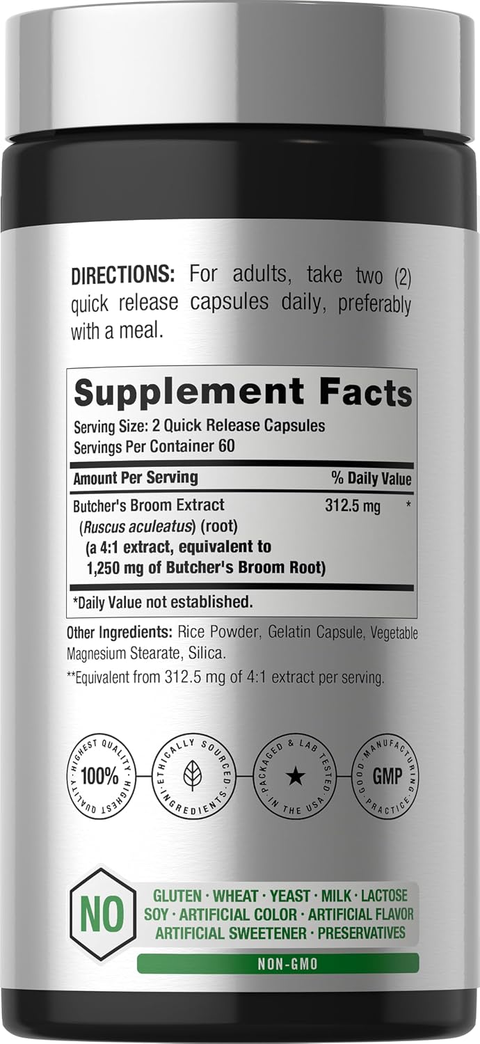 Horbaach Butchers Broom Capsules | 120 Capsules | Non-GMO, Gluten-free | Traditional Herb Root Extract Supplement - görsel 2