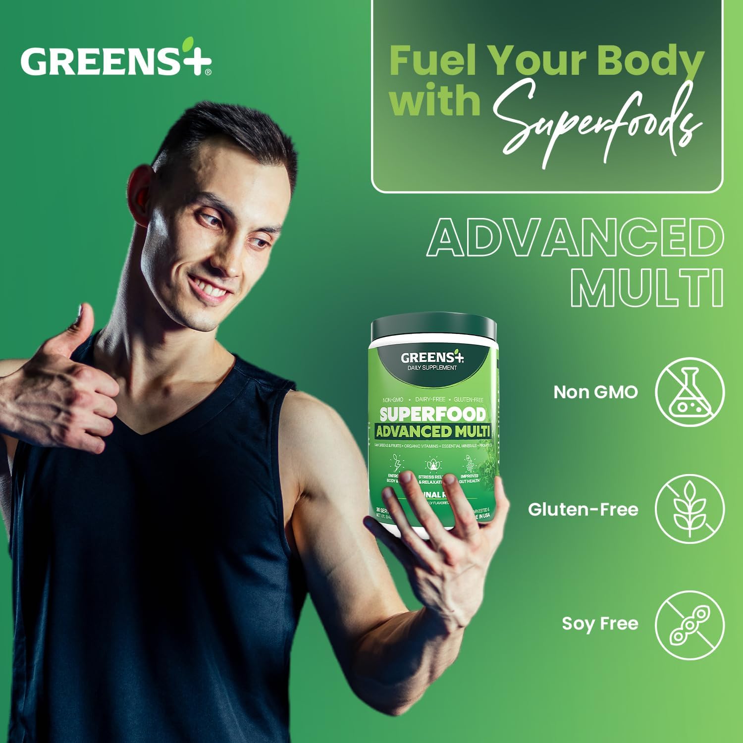 Greens+ Advanced Multi Raw Superfood Powder – Vegan Superfood Greens Supplement - görsel 5