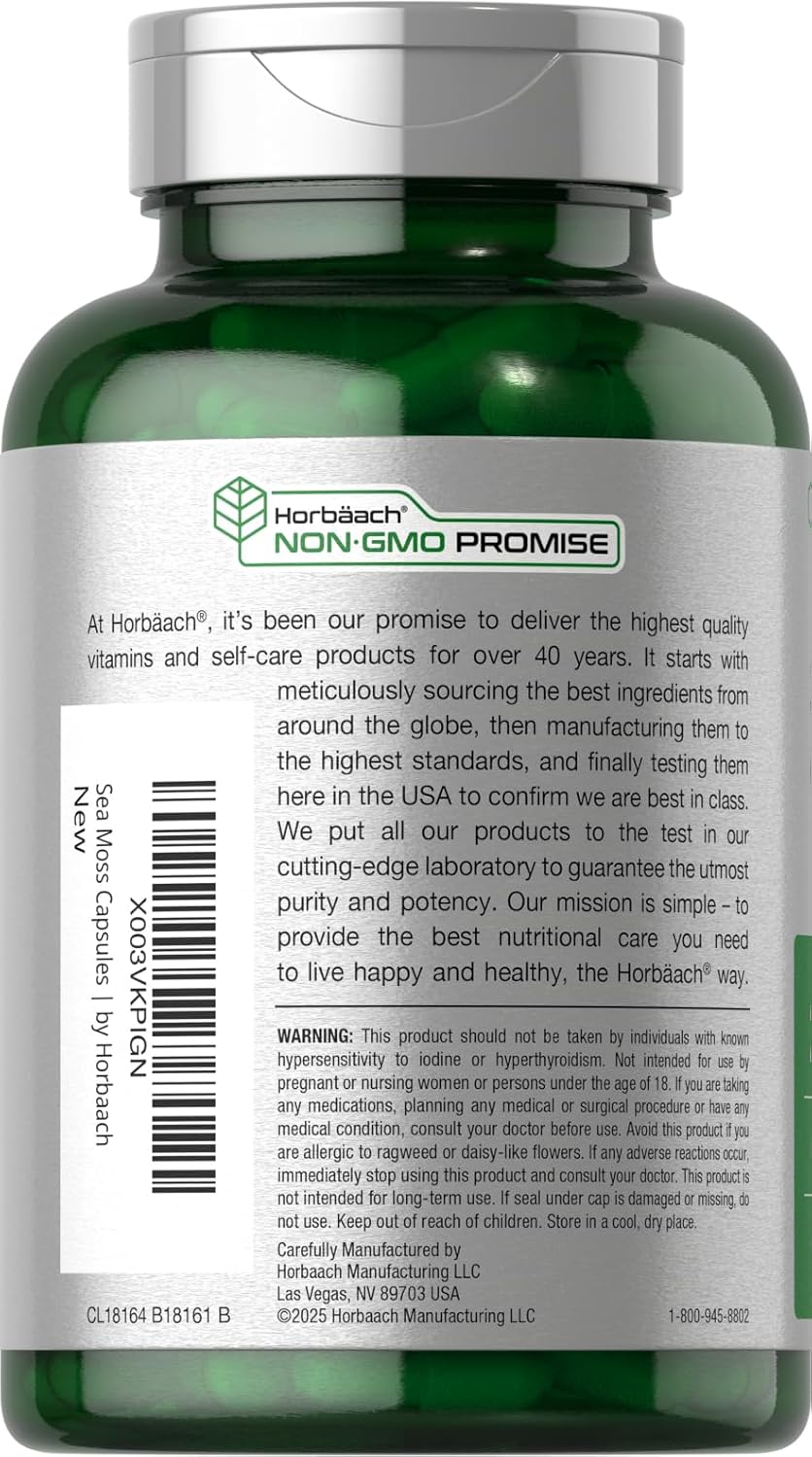 Horbäach Sea Moss Capsules | 120 Capsules | Complex Formula with Bladderwrack & Burdock Root | Non-GMO & Gluten-free Supplement - görsel 3