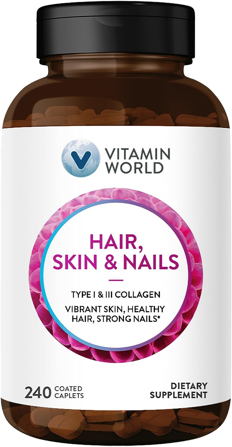 Vitamin World Hair, Skin and Nails Formula - 120 Caplets, Biotin 3000 mcg with Collagen - görsel 4