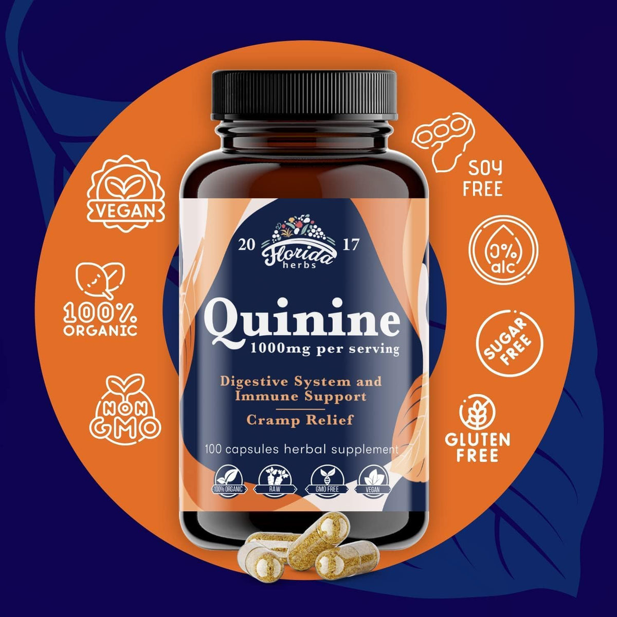 Leg Cramp Support – Organic Quinine Capsules from Cinchona Bark – 1000 mg – 330 Capsules - görsel 4