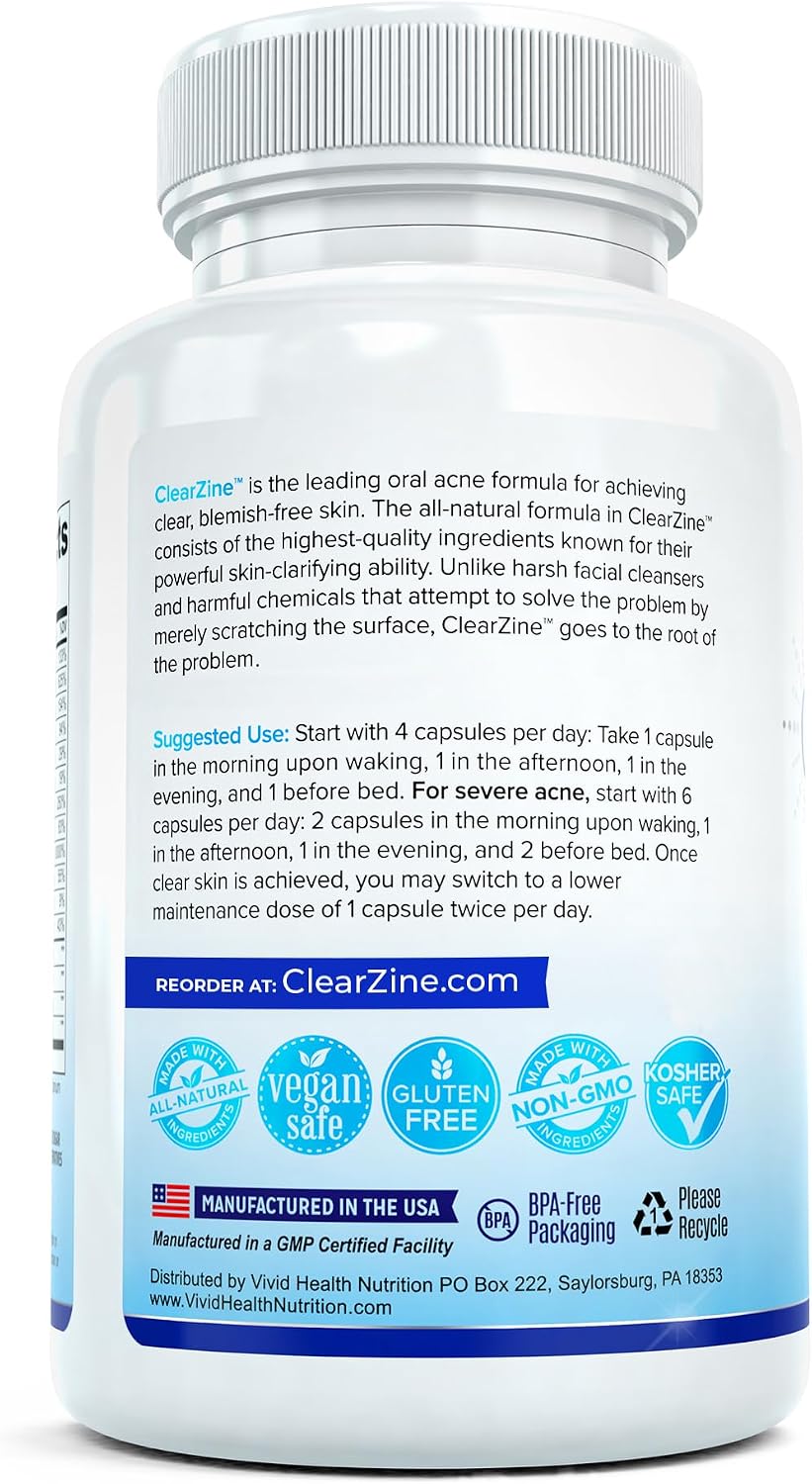 ClearZine Acne Capsules – Clear Skin Supplement for Teens & Adults | Vegan, Gluten-Free, 90 Capsules (2-Pack) - görsel 8