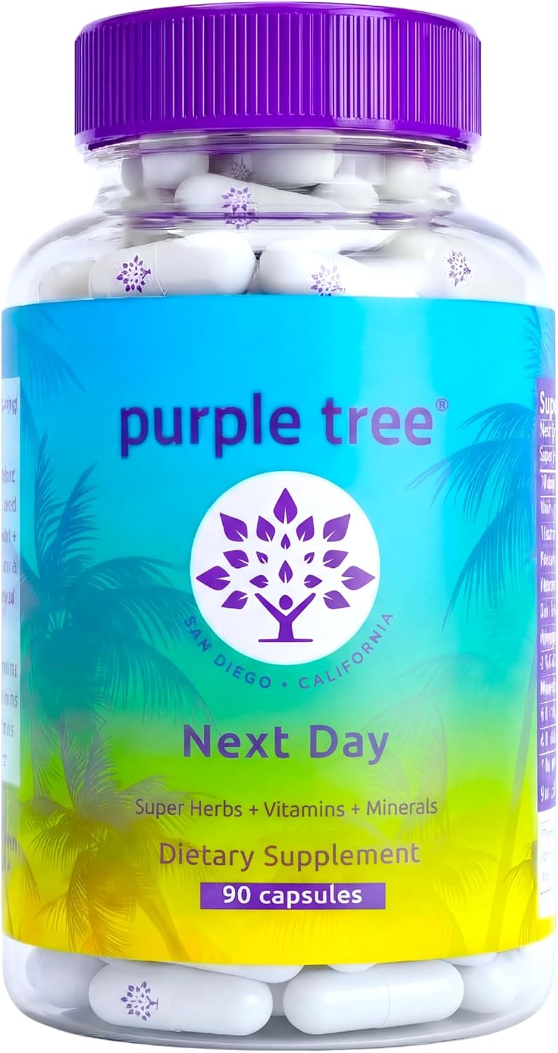 Purple Tree Next Day – Morning Post-Drink Wellness Supplement | Ashwagandha KSM-66, Milk Thistle, Ginger, Peppermint, Electrolytes & Vitamins | 90 Capsules - görsel 1