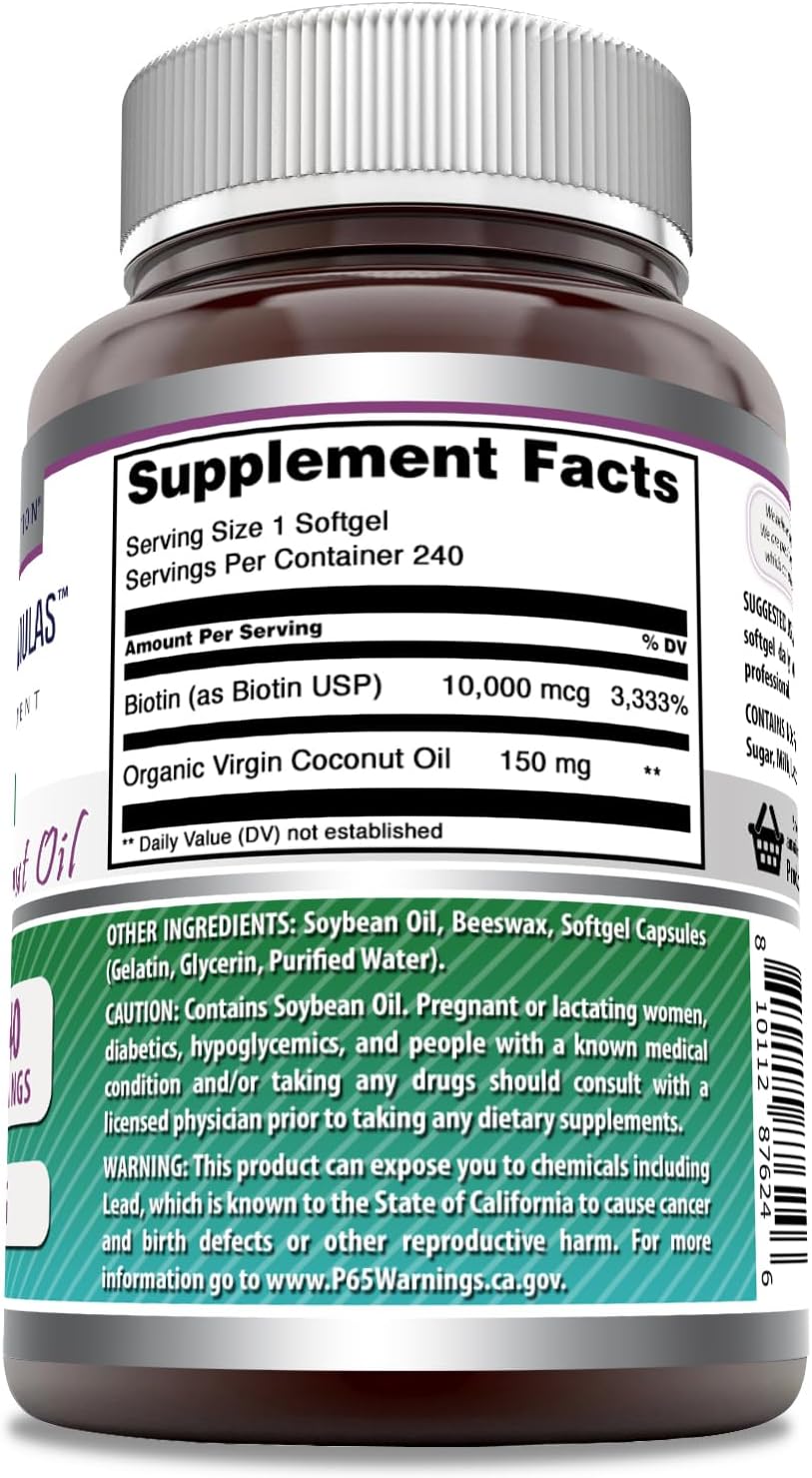 Amazing Formulae Biotin with Extra Virgin Organic Coconut Oil - 10,000 mcg - 120 Softgels - görsel 10