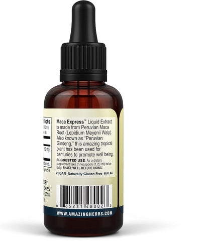 Amazing Herbs Maca Express Liquid Extract - Peruvian Maca Extract, Traditionally Used for Stamina, Energy, Endurance, and Mental Clarity - 30 ml