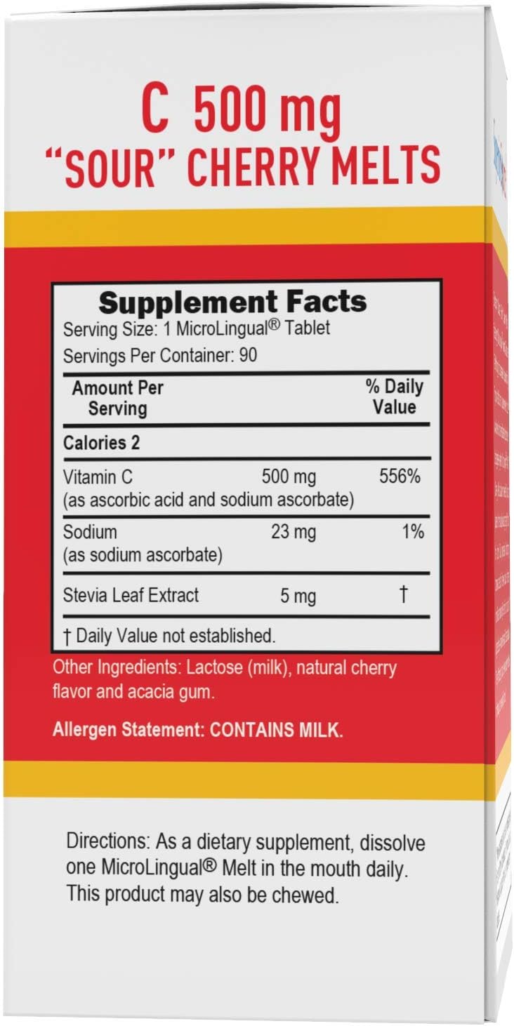 Superior Source Vitamin C 500 mg Sour Cherry Melts – Daily Vitamin Supplement for Immune Health – Contributes to Normal Collagen Formation – 90 Sublingual Dissolving Tablets - görsel 2