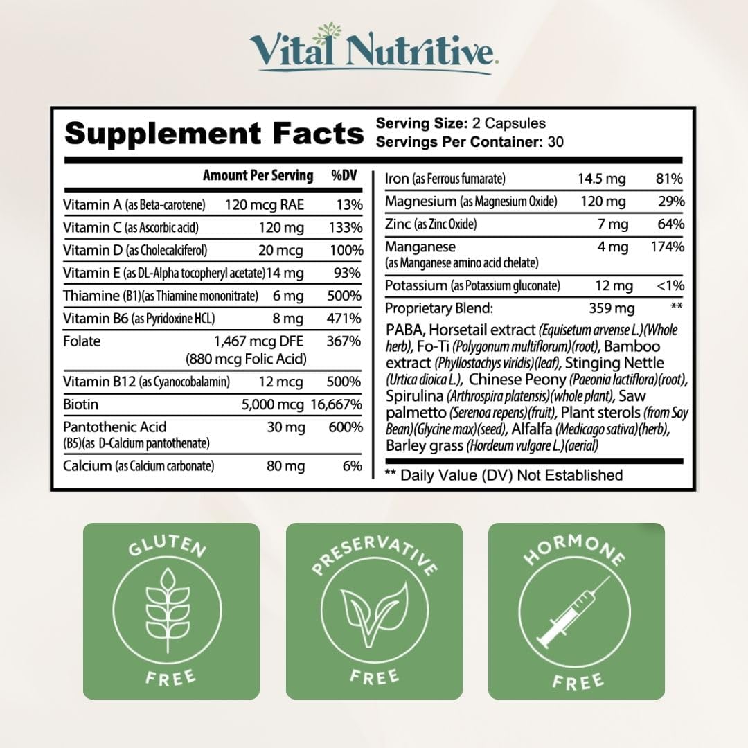 VITAL NUTRITIVE Vital Hair Complex - Hair Growth Supplement with Biotin and Vitamin B - görsel 8