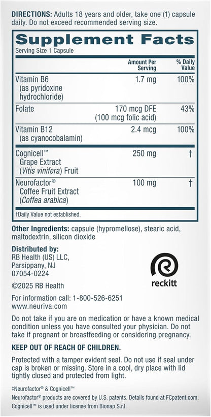 NEURIVA Memory 3D Brain Food Supplement - Nootropic Capsules for Memory, Focus & Cognitive Function - 50 Capsules (Pack of 2)