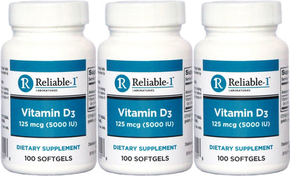 Vitamin D3 5000 IU High Potency Softgels – 100 Capsules per Bottle, Pack of 12